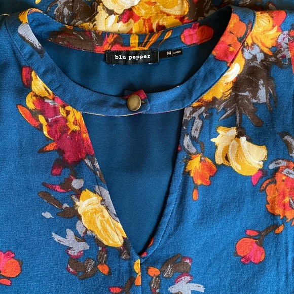 Blu Pepper Navy Floral Bohemian Keyhole Dress Med - Picture 2 of 7